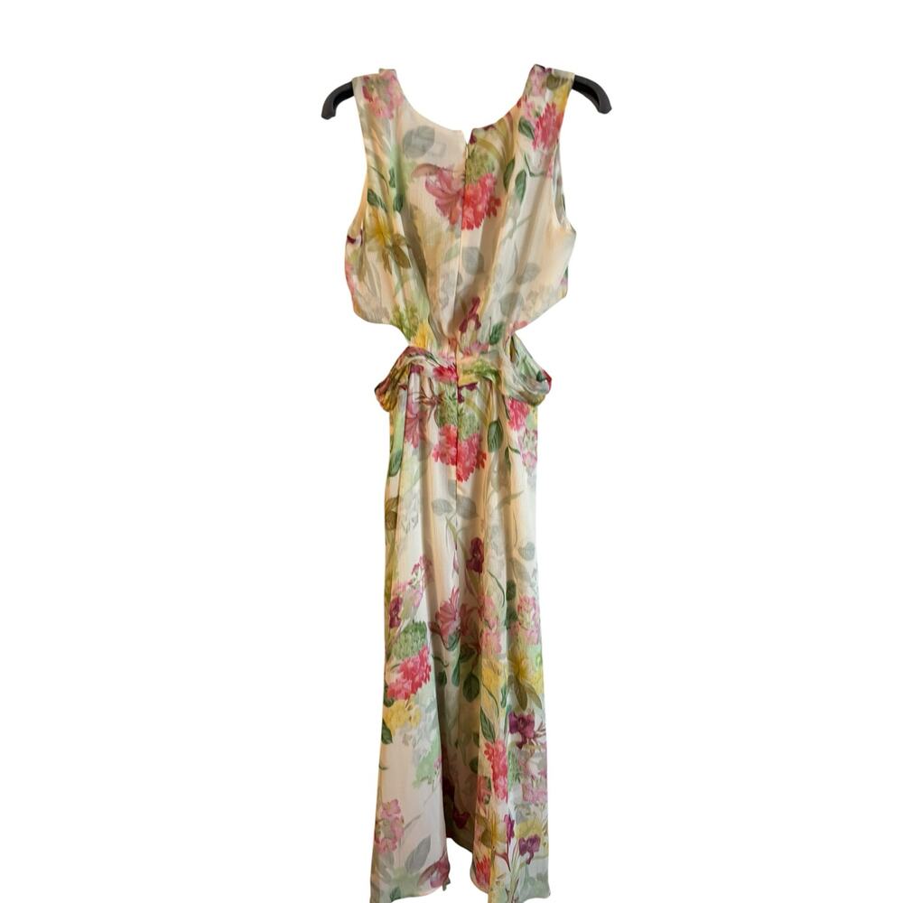 Zara Floral Print Cut-out Dress Ruffle Lace Up V Neck Slit Maxi Sleeveless M NWT - Picture 5 of 6